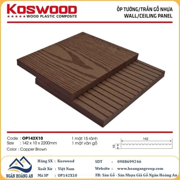 Thanh Lam Đa Năng Gỗ Nhựa Ngoài Trời Kosmos OP142X2.2M Copper Brown
